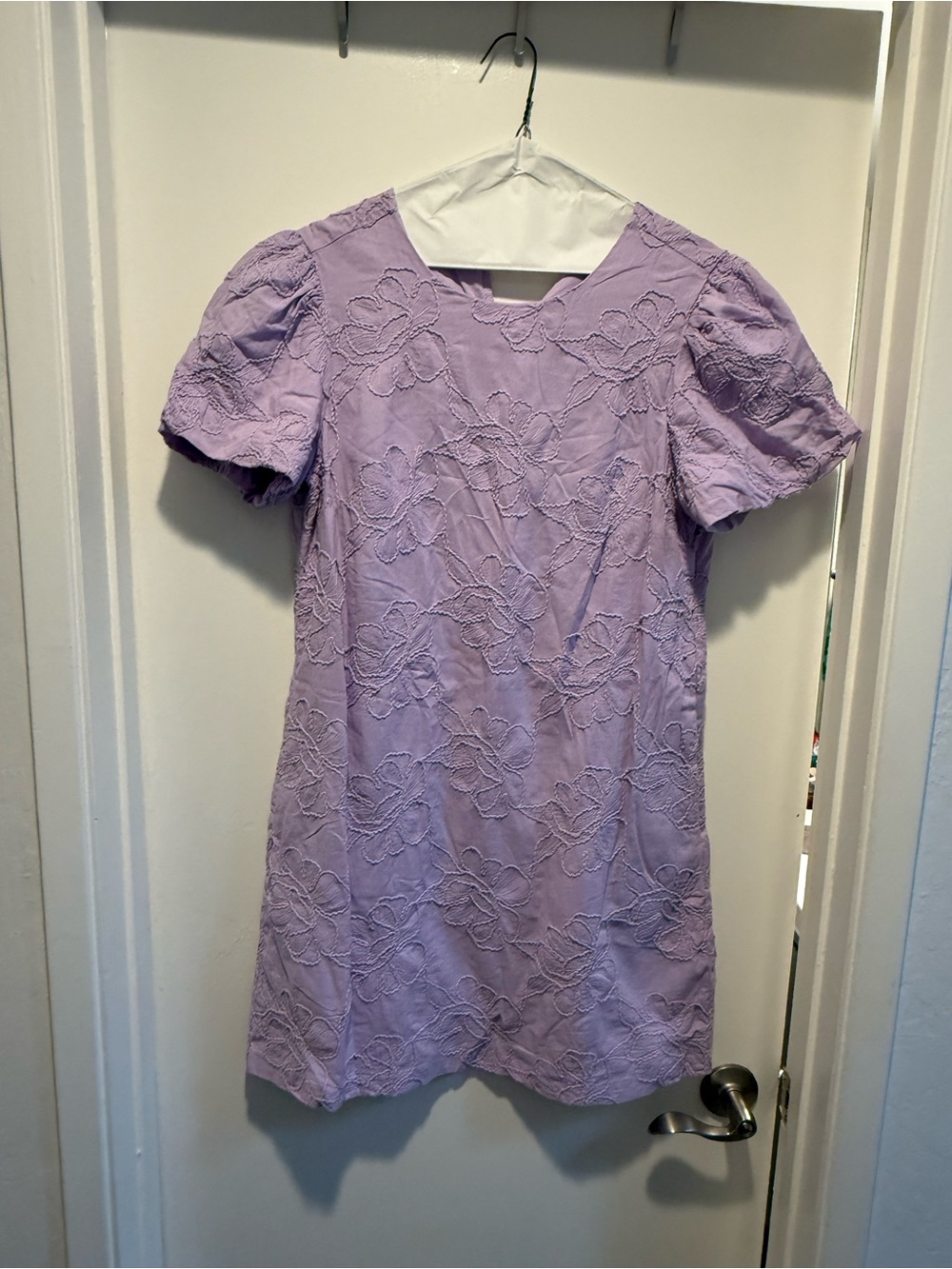 J. Crew Lilac Floral Embroidered Puff-Sleeve Dress